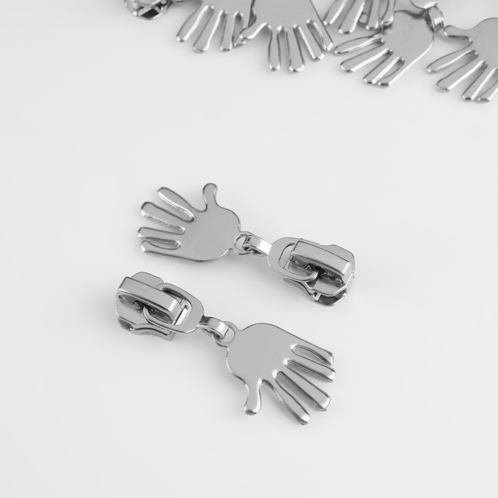 Бегунок автоматический для металлической молнии, №5, декоративный «Ладонь», 10 шт, цвет никель Бегунок автоматический для металлической молнии, №5, декоративный «Ладонь», 10 шт, цвет никель