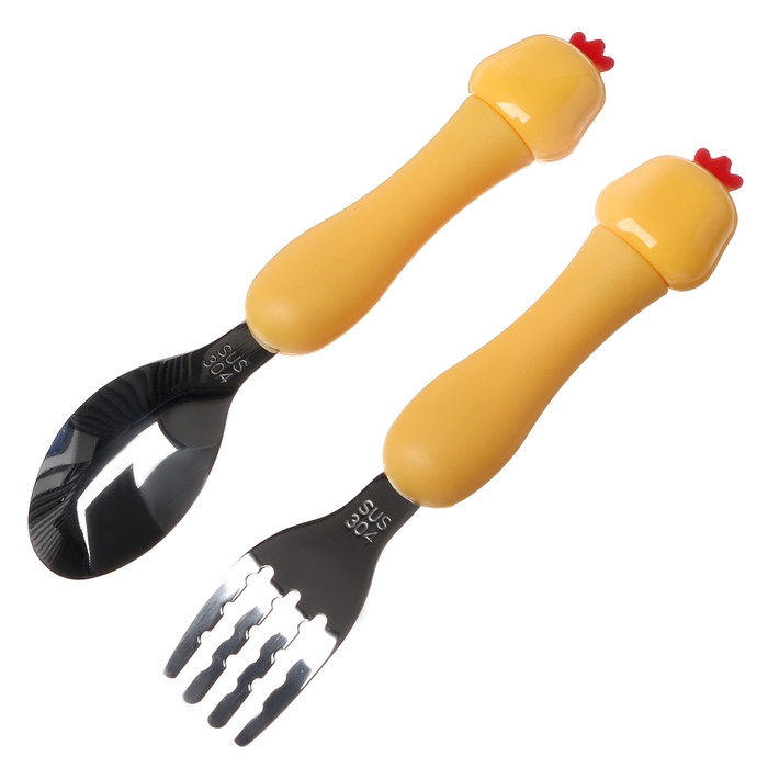 Набор детских столовых приборов в футляре «Курочки», вилка, ложка Набор детских столовых приборов в футляре «Курочки», вилка, ложка