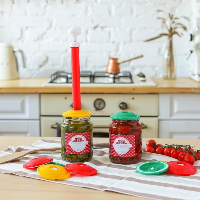 Набор для консервации и хранения продуктов вакуумный «Вакс 82Б»: насос, 9 крышек Набор для консервации и хранения продуктов вакуумный «Вакс 82Б»: насос, 9 крышек