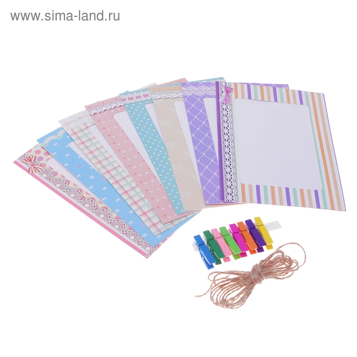 Набор фоторамок на прищепках  Набор фоторамок на прищепках "Солнечный день", верёвка, прищепки, фоторамки 8 шт., размер: 18 × 13 см