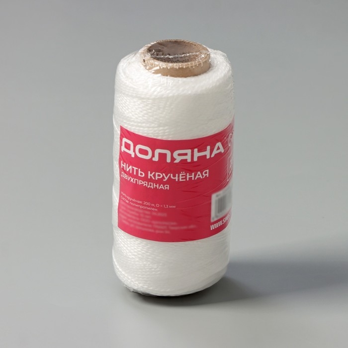 Нить крученая Доляна, 2-х прядная, ПП, d=1,3 мм, 200 м, цвет белый Нить крученая Доляна, 2-х прядная, ПП, d=1,3 мм, 200 м, цвет белый