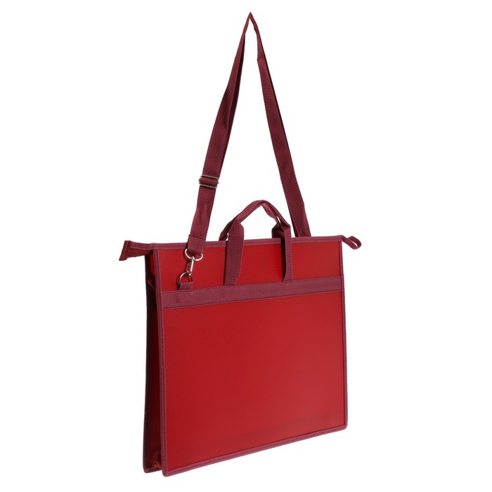 Папка для чертежей и рисунков A3, 420 х 343 х 50 мм, с ручками, пластиковая, молния сверху, 0.9 мм, "Стандарт" ПР 5, плечевой ремень, бордовая