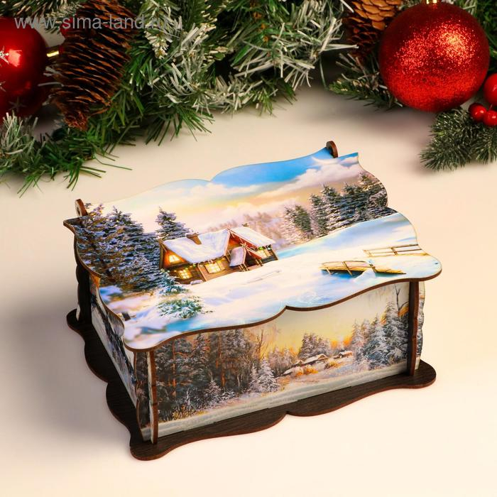 Шкатулка большая новогодняя Шкатулка большая новогодняя "Дом на опушке", микс, 20х15х8,5 см