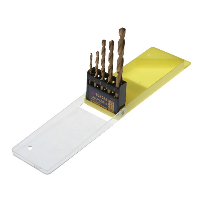 Набор сверл по металлу ТУНДРА, HSS, TiN, цилиндрический хвостовик, 3-4-5-6-8 мм, 5 шт. Набор сверл по металлу ТУНДРА, HSS, TiN, цилиндрический хвостовик, 3-4-5-6-8 мм, 5 шт.