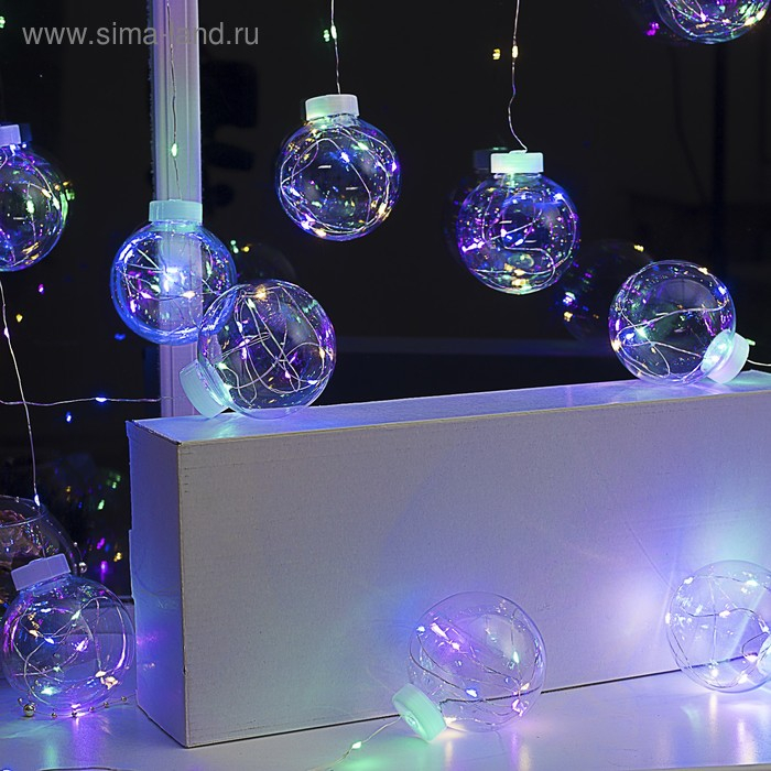 Гирлянда &laquo;Бахрома&raquo; 2.5 &times; 0.7 м роса с насадками &laquo;Шарики&raquo;, IP20, серебристая нить, 150 LED, свечение мульти, 12 В