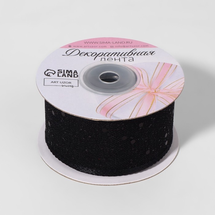 Лента декоративная, с глиттером, 38 мм, 9 ± 0,5 м, цвет чёрный Лента декоративная, с глиттером, 38 мм, 9 ± 0,5 м, цвет чёрный
