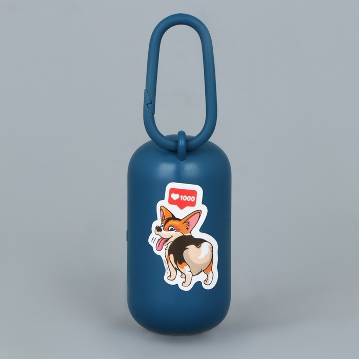 Контейнер с пакетами для уборки за собаками «Ставлю лайки», цвет синий Контейнер с пакетами для уборки за собаками «Ставлю лайки», цвет синий