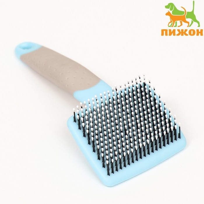 Пуходерка с прорезиненной ручкой, закругленные зубья, малая, 6,5 х 14,5 см, бирюзовая Пуходерка с прорезиненной ручкой, закругленные зубья, малая, 6,5 х 14,5 см, бирюзовая