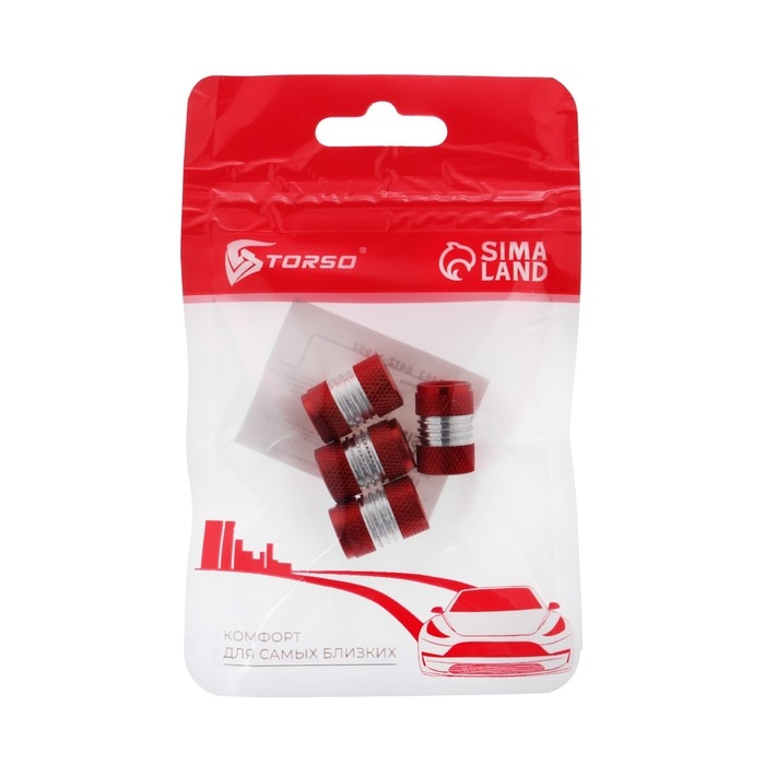 Колпачок на вентиль TORSO, красный, набор 4 шт Колпачок на вентиль TORSO, красный, набор 4 шт
