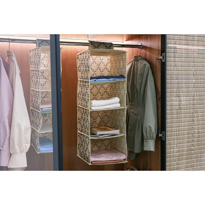 Органайзер подвесной Доляна «Гэтс», 4 отделения, 30×30×80 см, цвет бежевый Органайзер подвесной Доляна «Гэтс», 4 отделения, 30×30×80 см, цвет бежевый