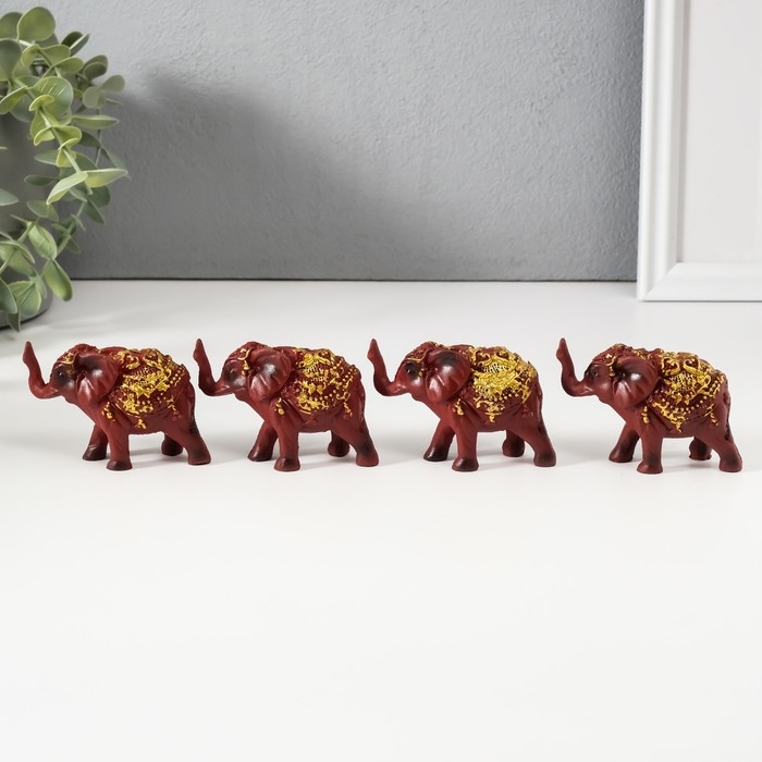 Сувенир полистоун Сувенир полистоун "Слонёнок в золотой попоне с красным камнем" набор 4 шт 7,5x3x5 см