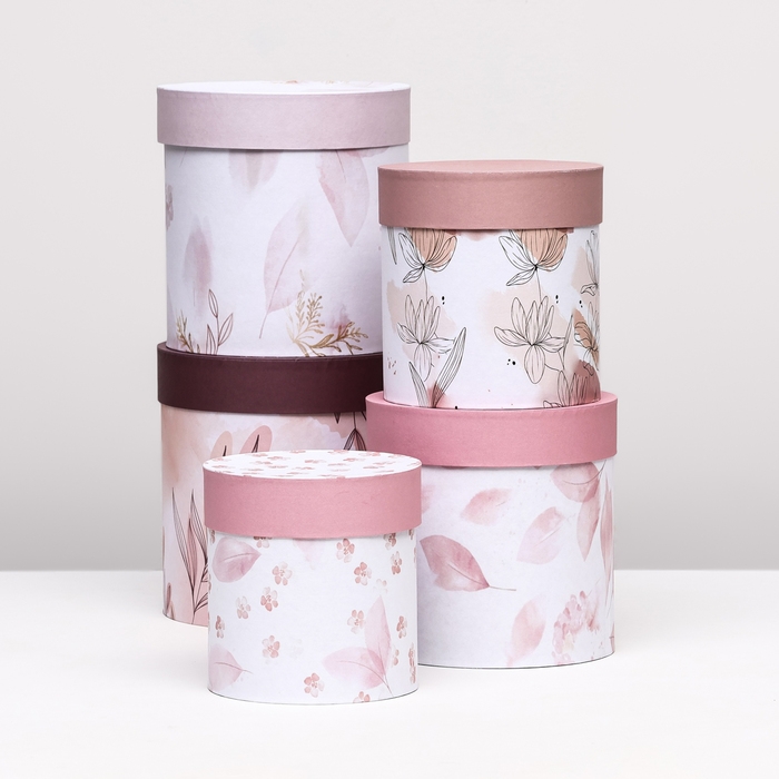 Набор шляпных коробок 5 в1  Набор шляпных коробок 5 в1 "Легкость", 20 х 20 - 15 х 15 см