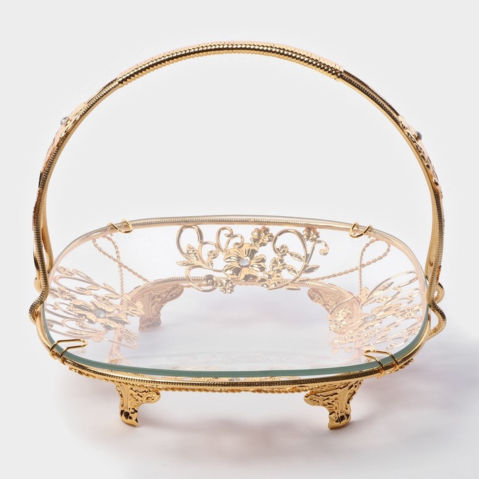 Фруктовница металлическая «Хайгарден», 21,5×21,5×20,5 см, съёмная ручка, цвет металла золотой