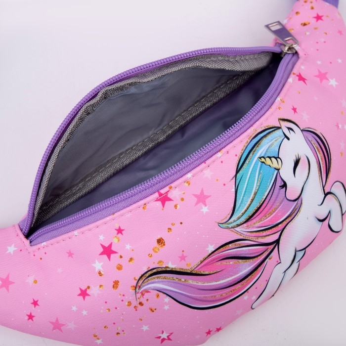 Сумка детская для девочки поясная Сумка детская для девочки поясная "Единорог",на молнии, наружный карман, цвет розовый
