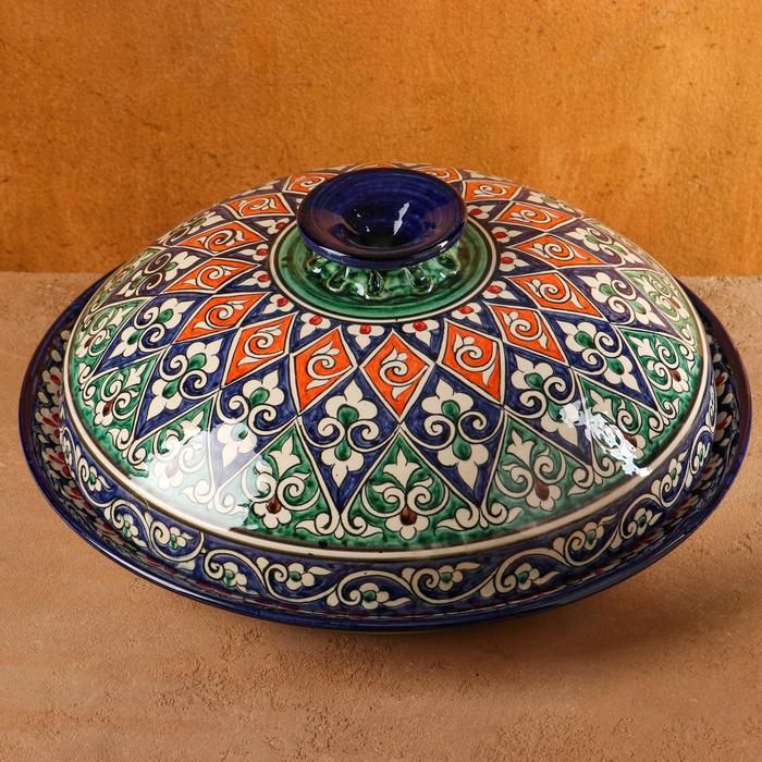 Блинница Риштанская Керамика  Блинница Риштанская Керамика "Цветы", 38 см, синий микс