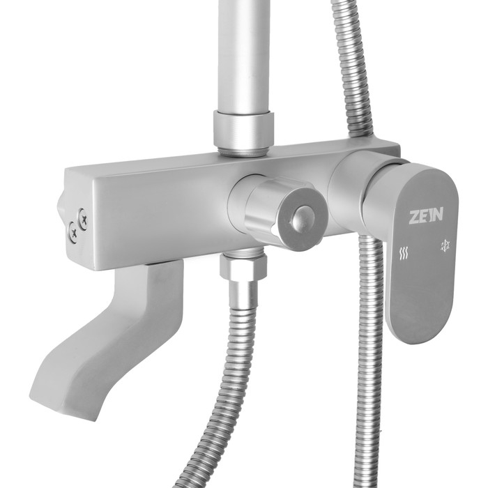 Душевая система ZEIN Z3868, смеситель, тропическая и ручная лейка, алюминий, матовая Душевая система ZEIN Z3868, смеситель, тропическая и ручная лейка, алюминий, матовая