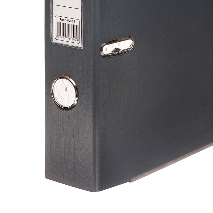 Папка-регистратор А4, 50 мм, Calligrata, ПВХ, тиснение Папка-регистратор А4, 50 мм, Calligrata, ПВХ, тиснение "лен", металлическая окантовка, карман на корешок, собранная, серая, микс