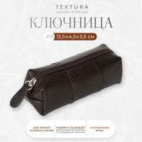 Ключница карманная на молнии, TEXTURA, длина 12,5 см, кольцо, цвет коричневый