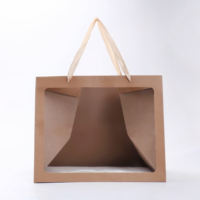 Пакет подарочный с широким дном и окном 35 х 29 х 28 см, крафт Пакет подарочный с широким дном и окном 35 х 29 х 28 см, крафт