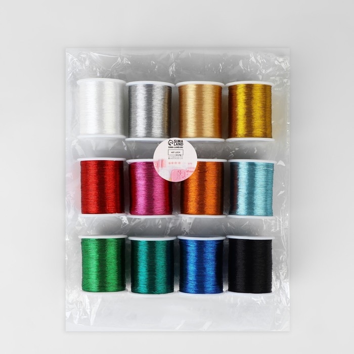 Набор ниток металлизированных, 91 ± 1 м, 12 шт, цвет разноцветный Набор ниток металлизированных, 91 ± 1 м, 12 шт, цвет разноцветный