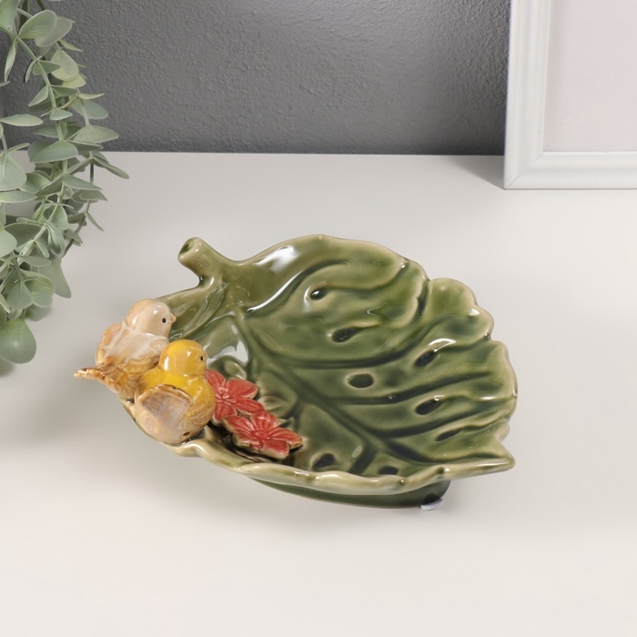 Сувенир керамика подставка Сувенир керамика подставка "Зеленый лист с двумя птичками" 25х19х8 см