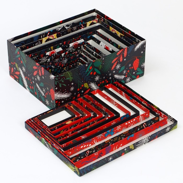 Набор коробок подарочных 15 в 1 «Европейский», 12 х 7 х 4 см - 46,6 х 35,2 х 17.5 см, Новый год