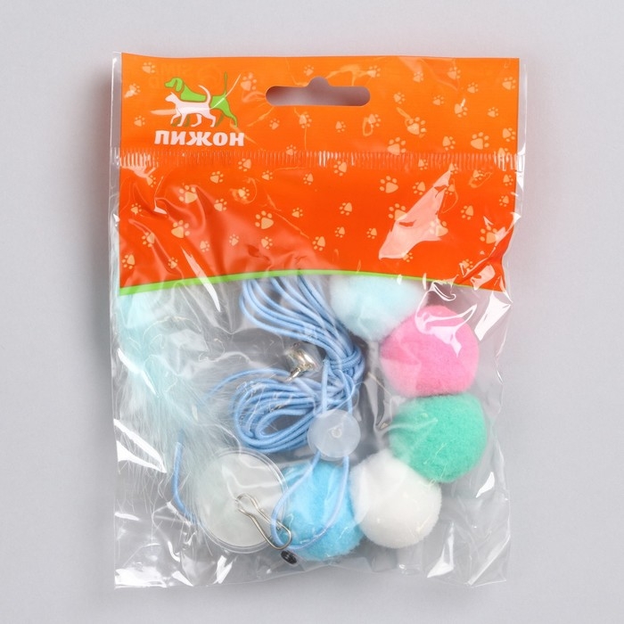 Дразнилка для кошек на креплении с бубенчиком  Дразнилка для кошек на креплении с бубенчиком "Гусеница с перьями", микс цветов