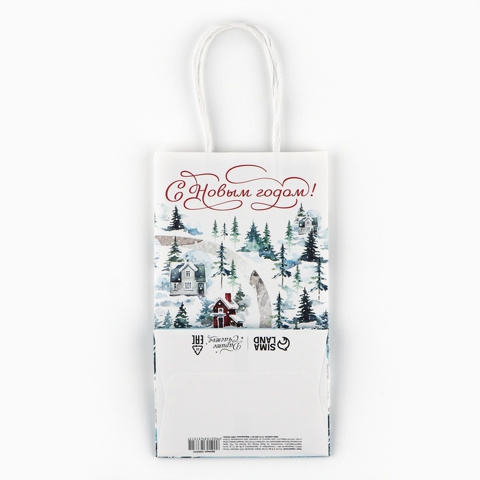 Пакет подарочный новогодний «С Новым годом», белый крафт, 12 х 21 х 9 см , Новый год Пакет подарочный новогодний «С Новым годом», белый крафт, 12 х 21 х 9 см , Новый год