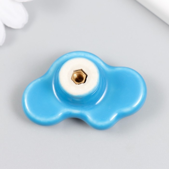 Ручка для шкатулки керамика, металл Ручка для шкатулки керамика, металл "Машинка" голубая 3,2х4,8х2,2 см