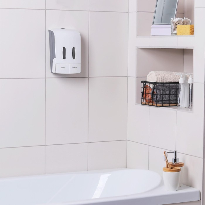 Диспенсер для антисептика или жидкого мыла механический, двойной, 1000 мл, пластик Диспенсер для антисептика или жидкого мыла механический, двойной, 1000 мл, пластик