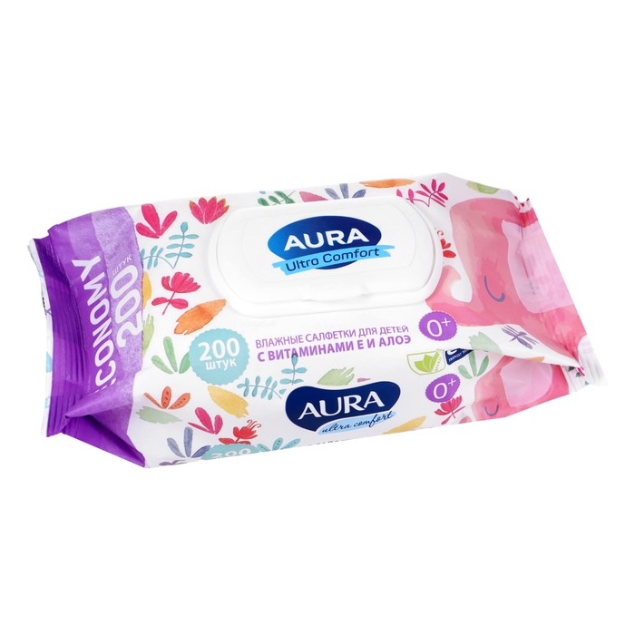 Влажные салфетки Aura Ultra Comfort, для детей, 200 шт. Влажные салфетки Aura Ultra Comfort, для детей, 200 шт.
