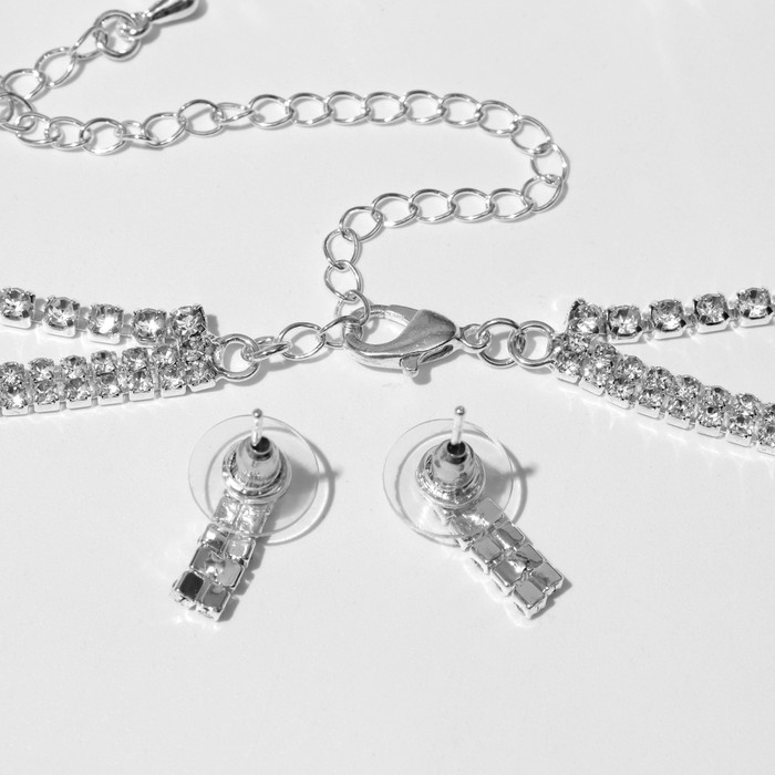 Набор 2 предмета: серьги, чокер «Лёд» 2 ряда, цвет белый в серебре, 44,5 см Набор 2 предмета: серьги, чокер «Лёд» 2 ряда, цвет белый в серебре, 44,5 см