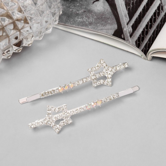 Невидимка для волос  Невидимка для волос "Эбба" (набор 2 шт) звезда, 6 см, серебро