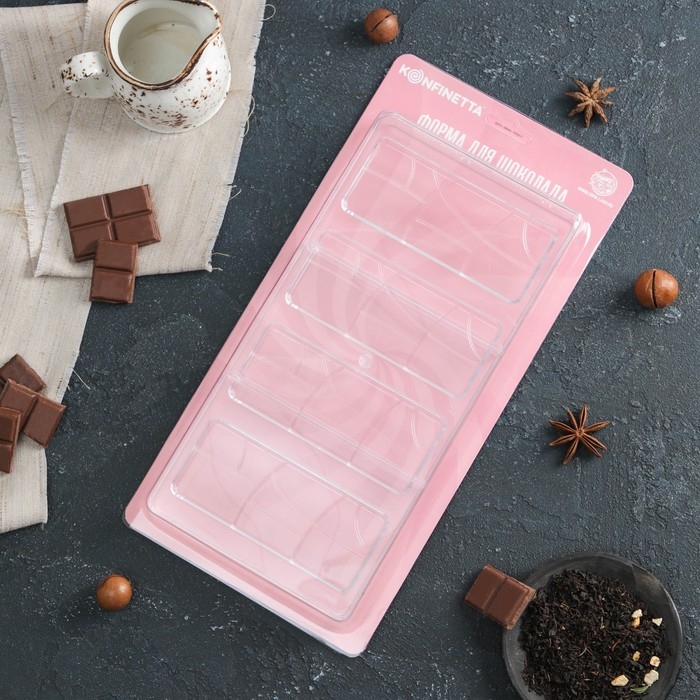 Форма для шоколада KONFINETTA «Плитка», 28×14 см, 4 ячейки 11,7×4,8×0,7 см, цвет прозрачный Форма для шоколада KONFINETTA «Плитка», 28×14 см, 4 ячейки 11,7×4,8×0,7 см, цвет прозрачный