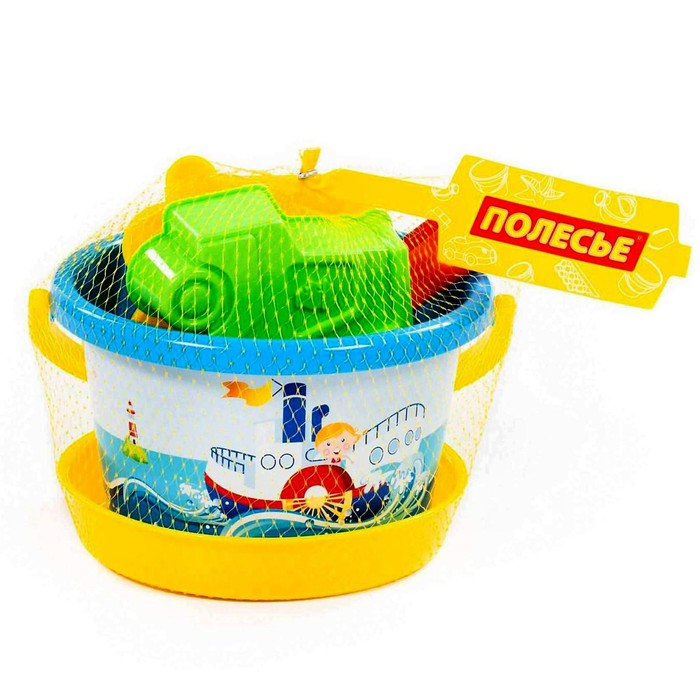 Набор песочный №252, ведро среднее с наклейкой, ситечко, совок, грабельки, формочки Набор песочный №252, ведро среднее с наклейкой, ситечко, совок, грабельки, формочки