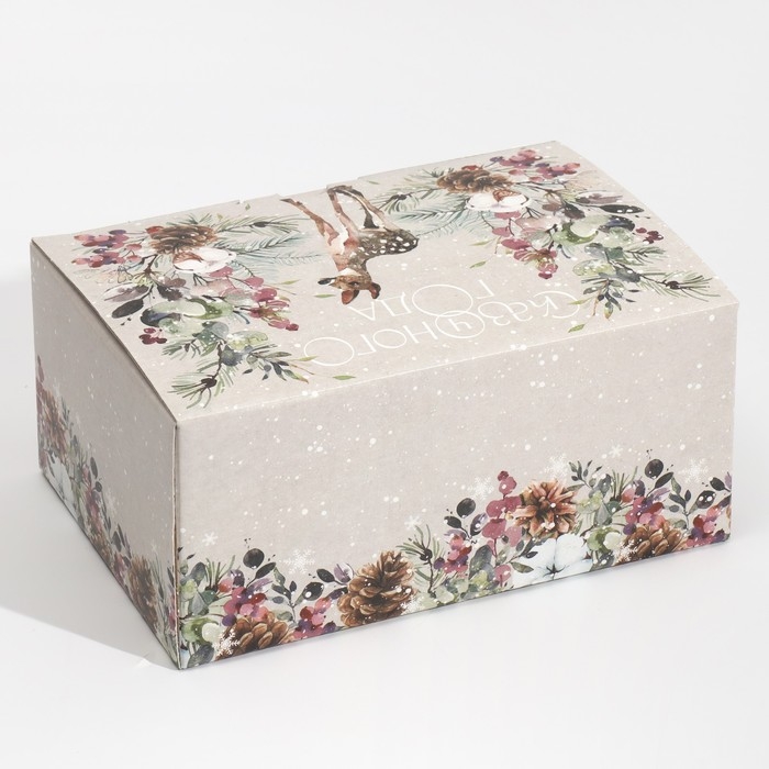 Коробка подарочная новогодняя складная «Новогодняя акварель», 22 х 15 х 10 см, Новый год Коробка подарочная новогодняя складная «Новогодняя акварель», 22 х 15 х 10 см, Новый год