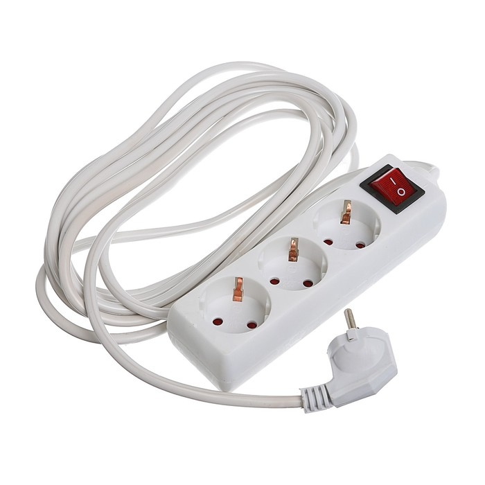 Удлинитель Luazon Lighting, 3 розетки, 5 м, 10 А, 2200 Вт, 3х1.5 мм2, с з/к, с выкл., Б Удлинитель Luazon Lighting, 3 розетки, 5 м, 10 А, 2200 Вт, 3х1.5 мм2, с з/к, с выкл., Б