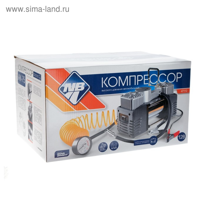 Компрессор автомобильный Nova Bright АК-75 двухпоршневой, металлический корпус, в сумке, 12В Компрессор автомобильный Nova Bright АК-75 двухпоршневой, металлический корпус, в сумке, 12В