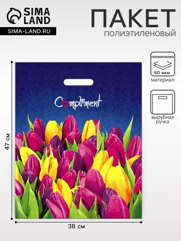 Пакет &laquo;Комплимент&raquo;, полиэтиленовый с вырубной ручкой, 60 мкм 38&times;47 см