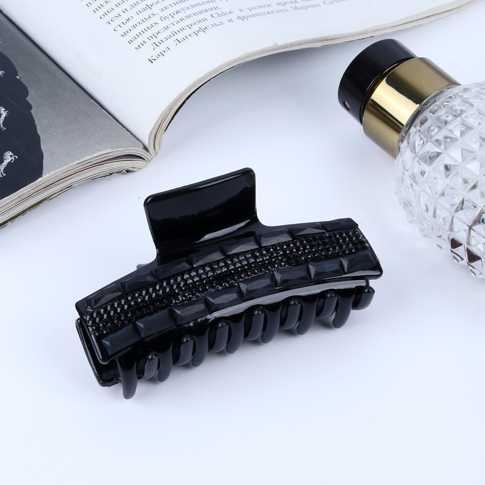 Краб для волос Краб для волос "Стильный глянец" стразы, 8 см, чёрный