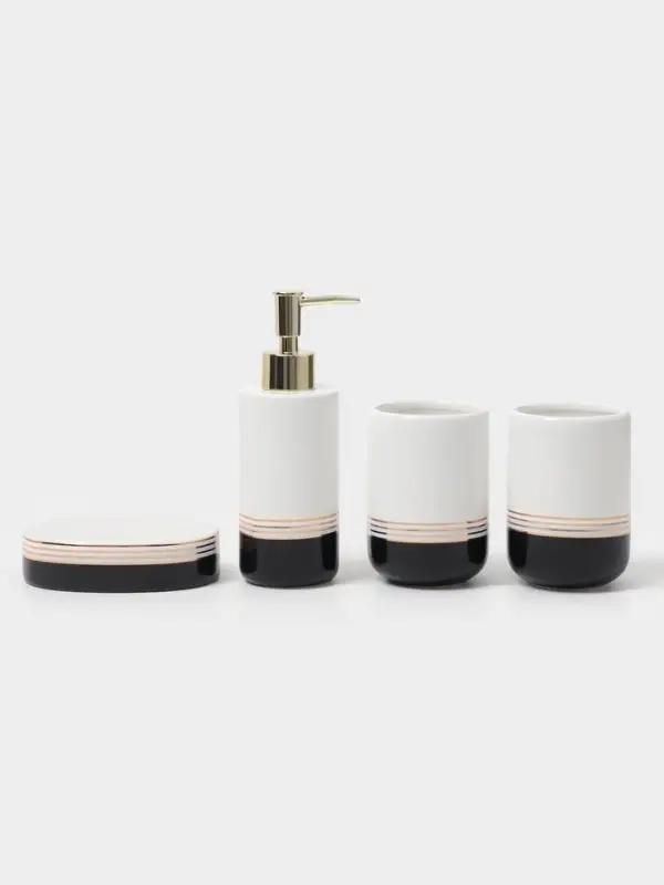 Аксессуары для ванной &laquo;Лили&raquo;, 4 предмета: дозатор 300 мл, мыльница, 2 стакана, бело-чёрные