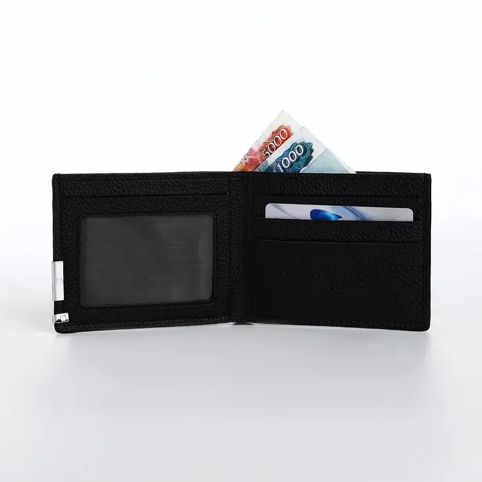 Портмоне мужское без застёжки, отдел для карт, для купюр, цвет чёрный