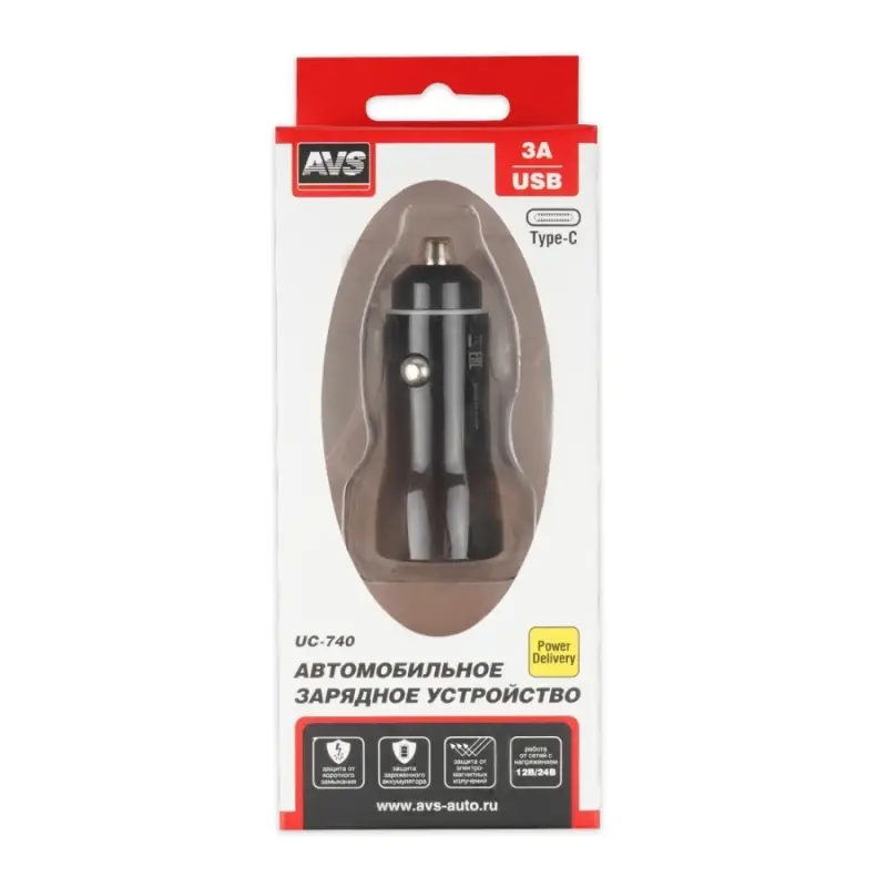 USB автомобильное зарядное устройство AVS 2 порта UC-740 (PD Type C 40W)