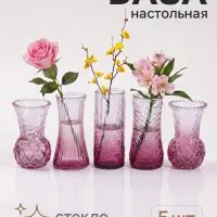 Вазы для цветов &laquo;Миниатюра&raquo;, набор 5 шт., 11.5-13 см, стекло, малиновые