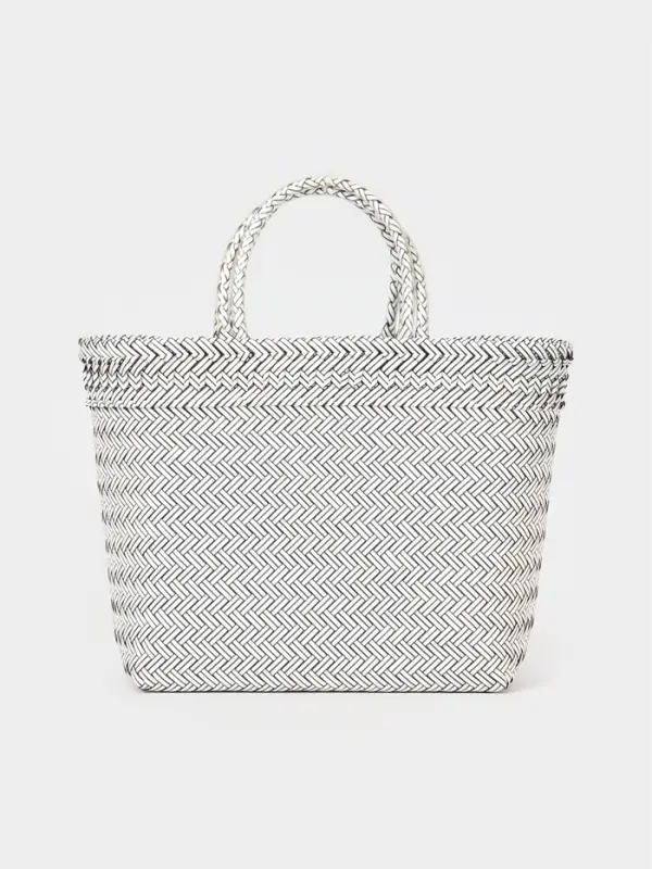 Сумка плетёная, 30&times;15&times;35 см, пластик, белая с чёрным