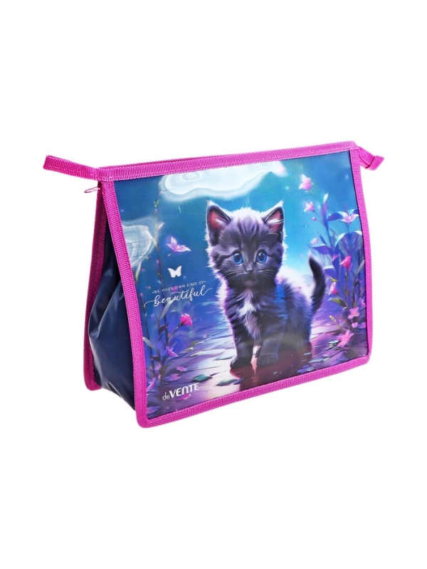 Папка для тетрадей А5, 243x200x80 мм, deVENTE "Beautiful Cat", молния сверху, пластиковая, для девочки