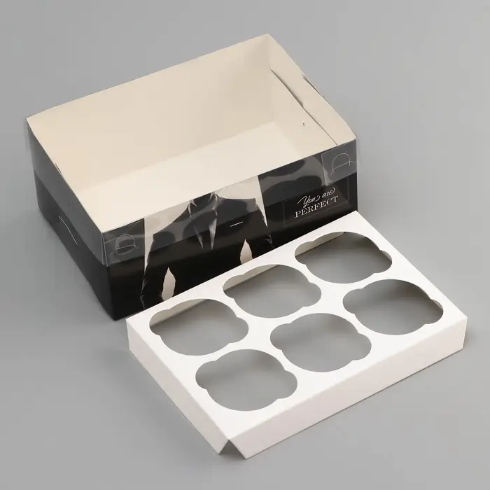 Коробка для 6 капкейков с прозрачной крышкой, &laquo;Мужской подарок&raquo;, 23&times;16&times;10 см