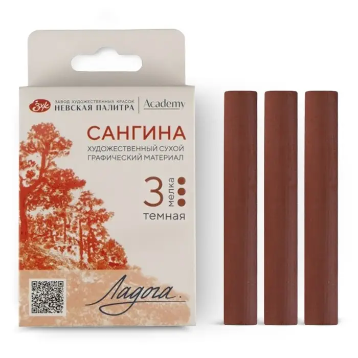 Сангина художественная тёмная, ЗХК Сангина художественная тёмная, ЗХК "Ладога", 3 штуки, в картонной коробке