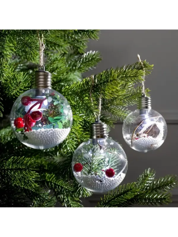 Набор ёлочных шаров &laquo;Зимний лес&raquo;, 3 шт., d=8 см, 1 LED, от батареек, свечение белое