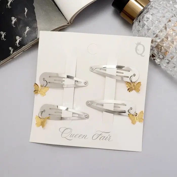 Невидимки для волос «Офелия», набор 4 шт., бабочка объём, 4.5 см, серебро Невидимки для волос «Офелия», набор 4 шт., бабочка объём, 4.5 см, серебро